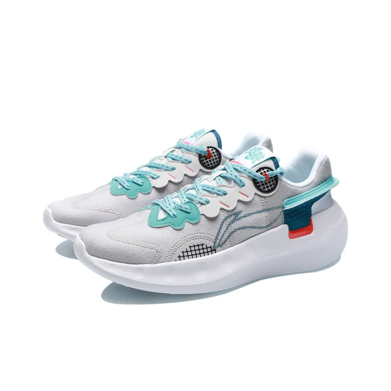 LiNing Getaway Cushioned Anti-Slip Wear-Resistant Breathable Lightweight Low-Top Running Shoes Unisex Gray Blue-2