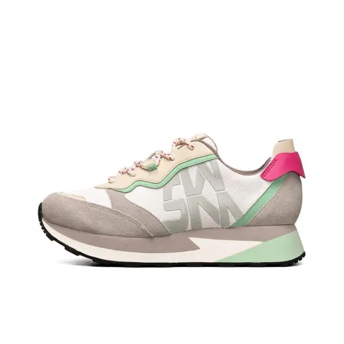 Skechers Anti Slip And Wear Resistant Breathable Low Top Running Shoes Women's White Gray Green