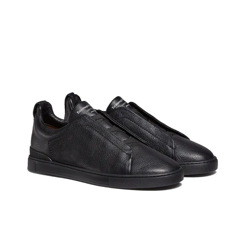 Zegna Triple Stitch Stylish Skateboarding Shoes Men's Black-2