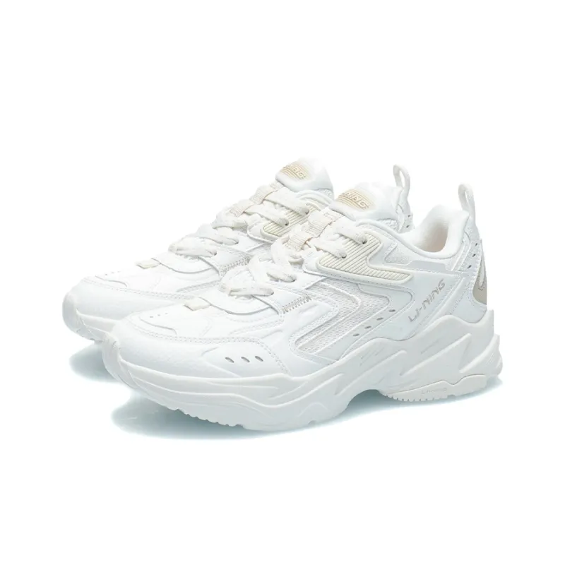 LiNing Cushioned Slip Resistant Abrasion Resistant Low Top Running Shoes Women's Ecru-2