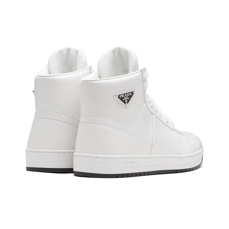 PRADA Downtown High Top Sneakers Leather White White Black-3