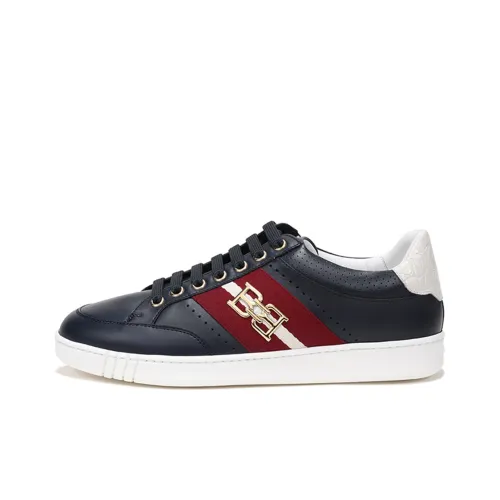 BALLY Skateboard Shoes Men Low-Top Ink Blue With Red/White Stripes