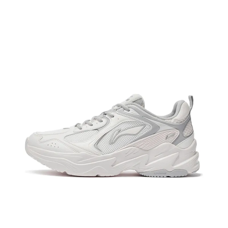 LiNing Cushioning Anti Slip And Wear Resistant Support Low Top Casual Running Shoes Men's White Gray-0