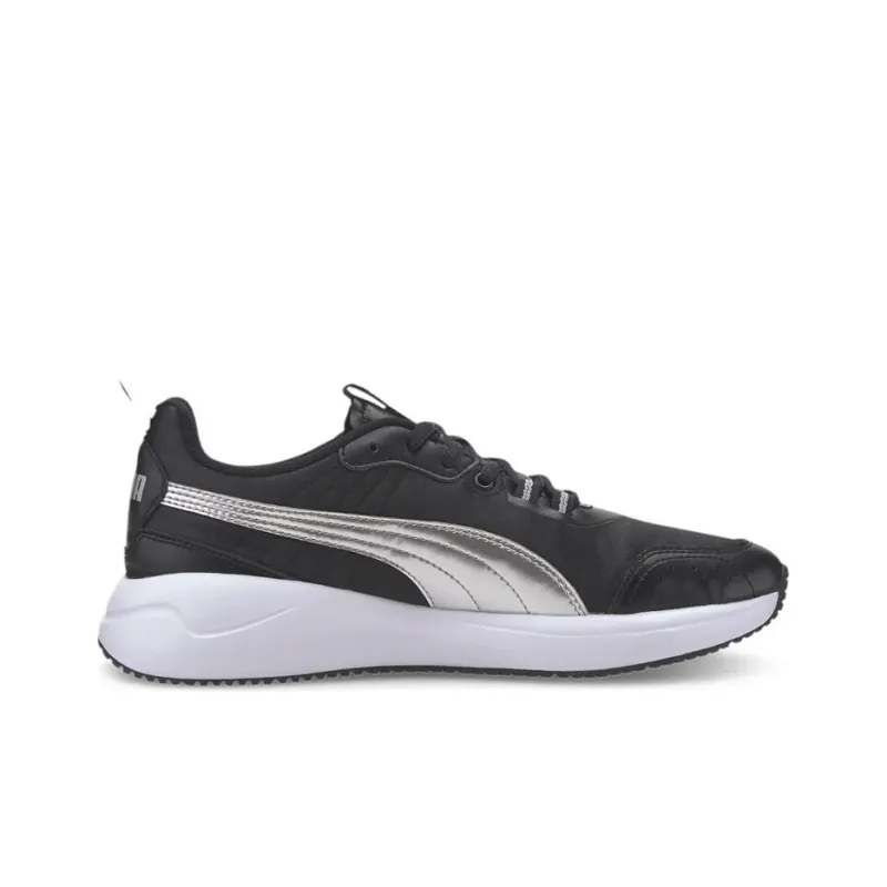 PUMA Nuage Run Breathable Lightweight Low-Top Running Shoes Women's Black Silver-1