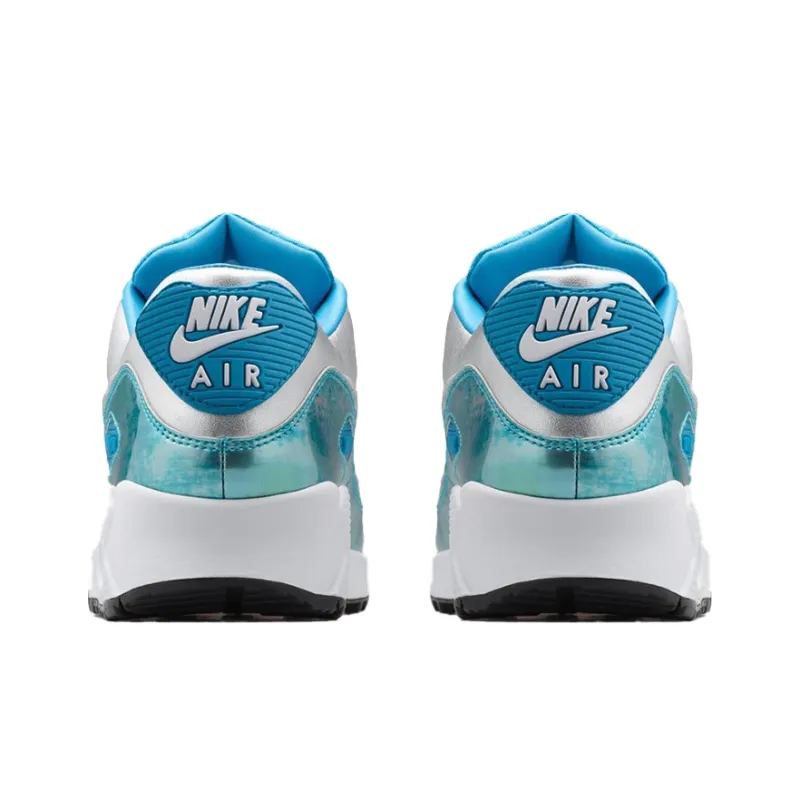 Nike Air Max 90 Cushioned Wear-Resistant Coverage Low-Top Running Shoes Women's Blue Chrome-4