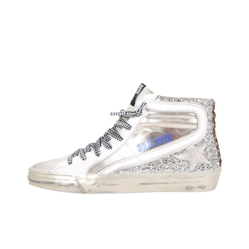 Golden Goose Slide Skateboard Shoes Women's Mid-Top Silver-0