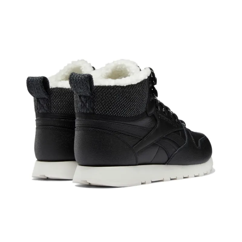 Reebok Classic Leather Arctic Wear-Resistant High-Top Running Shoes Women's Extreme Night Black-3
