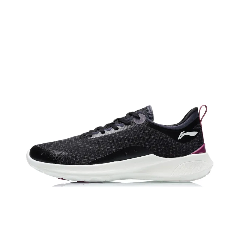 LiNing Qingyi Cushioned Wear Resistant Slip Resistant Low Top Running Shoes Women's Black White-0