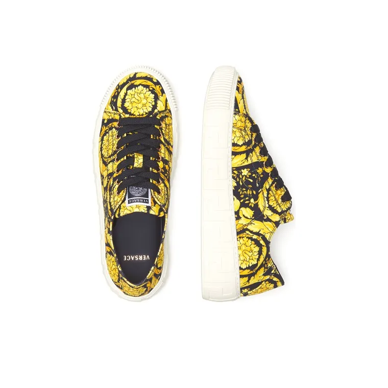 VERSACE Barocco Low Top Stylish Skateboarding Shoes Women's Yellow-2