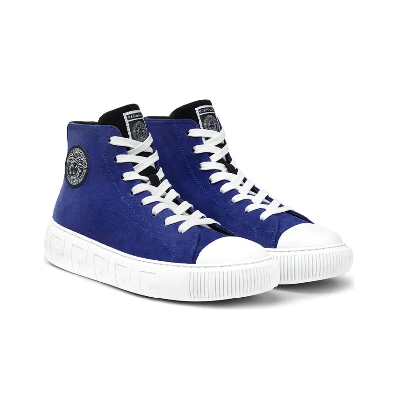 VERSACE Barocco Canvas Shoes Men High-Top Blue-2