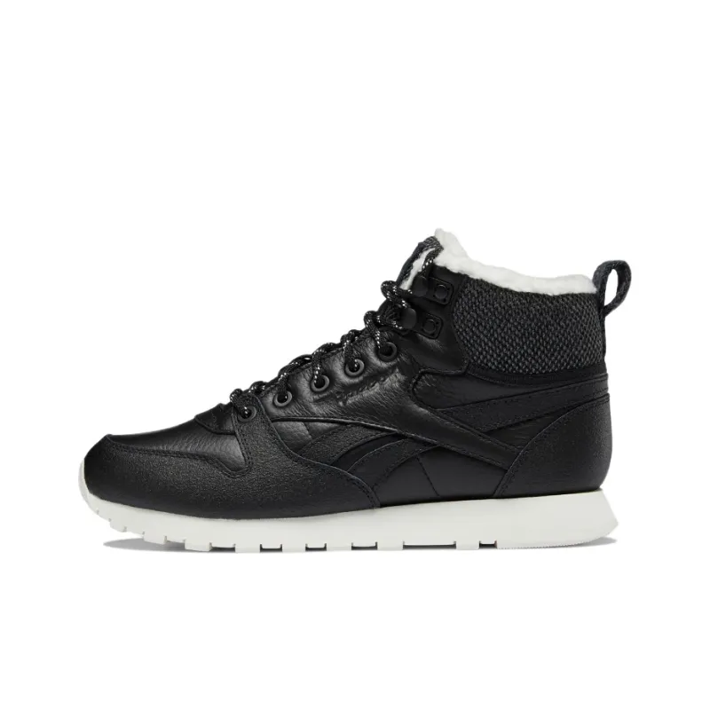 Reebok Classic Leather Arctic Wear-Resistant High-Top Running Shoes Women's Extreme Night Black-0