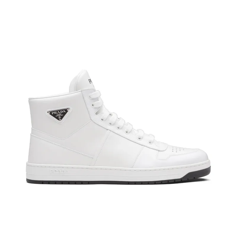 PRADA Downtown High Top Sneakers Leather White White Black-1