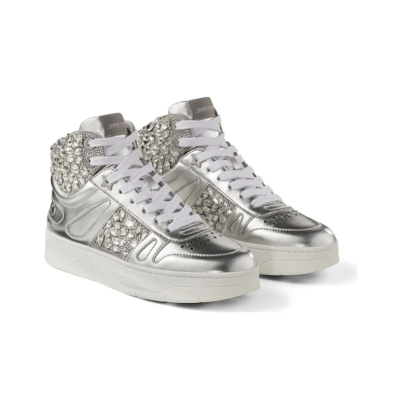 Jimmy Choo Hawaii HI Top/F Hawaii High Top Stylish Skateboarding Shoes Women's Silver-2