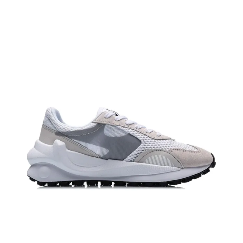 LiNing Cushioned Anti-Slip Wear-Resistant Breathable Lightweight Low-Top Running Shoes Women's Snow Gray-1