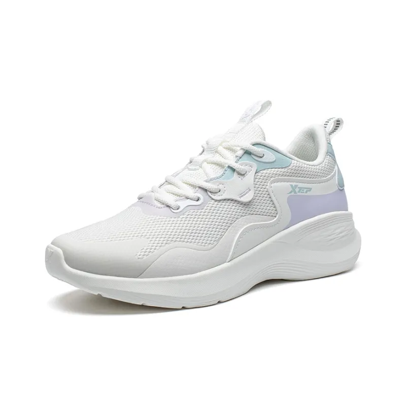 XTEP Cloud DC Cushioning Anti-Slip Wear-Resistant Breathability Low-Top Running Shoes Women's White Purple Green-1