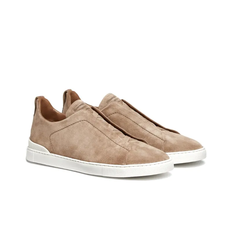 Zegna Triple Stitch Low Top Stylish Skateboarding Shoes Men's Beige-2