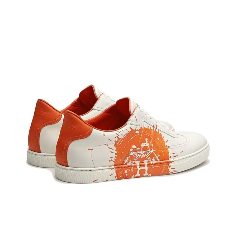 HERMES 'Peinture Fraiche' Low-Top Stylish Skateboarding Shoes Men's White Orange-3