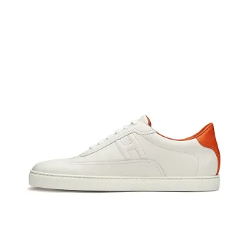 HERMES 'Peinture Fraiche' Low-Top Stylish Skateboarding Shoes Men's White Orange