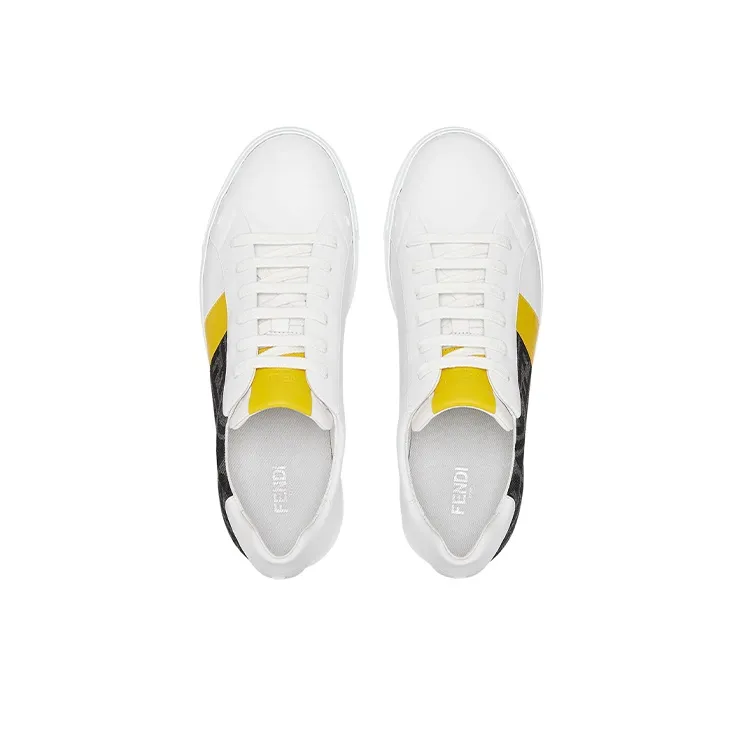 FENDI Leather Low Top White Yellow-3