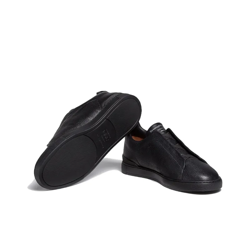 Zegna Triple Stitch Stylish Skateboarding Shoes Men's Black-4