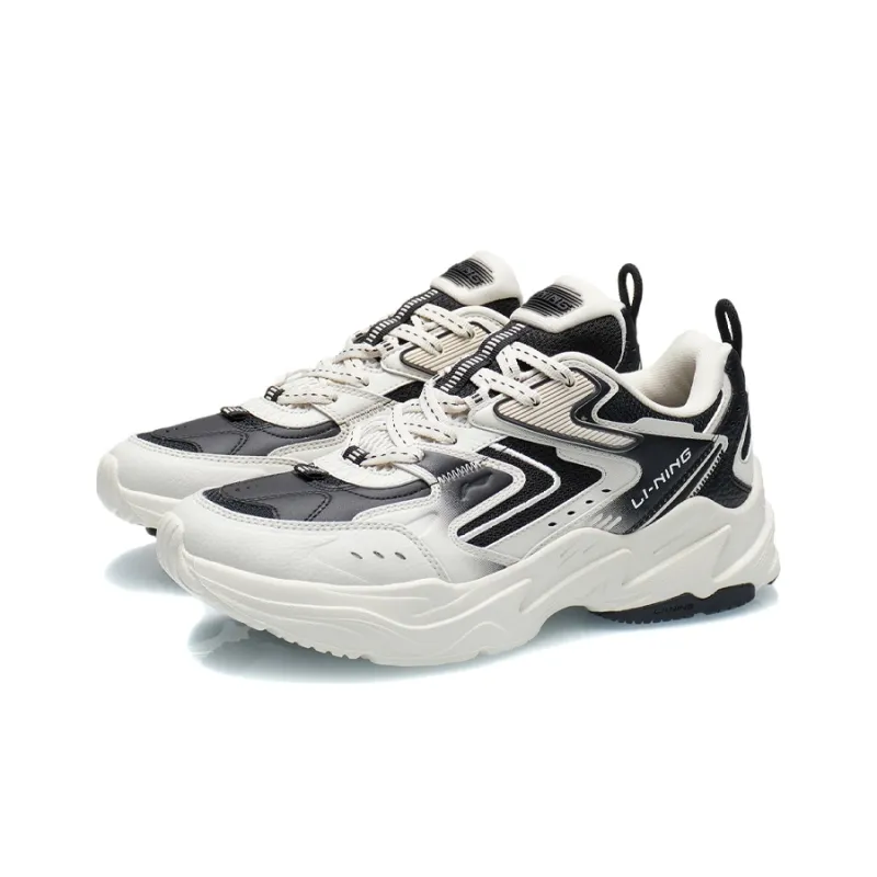 LiNing Abrasion Resistant Breathable Slip Resistant Low Top Running Shoes White Black-2