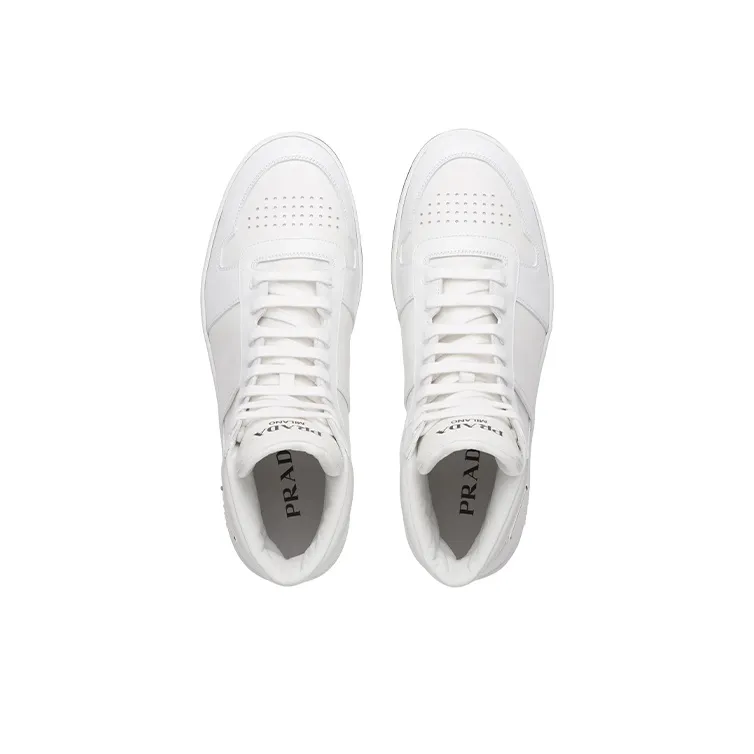 PRADA Downtown High Top Sneakers Leather White White Black-4