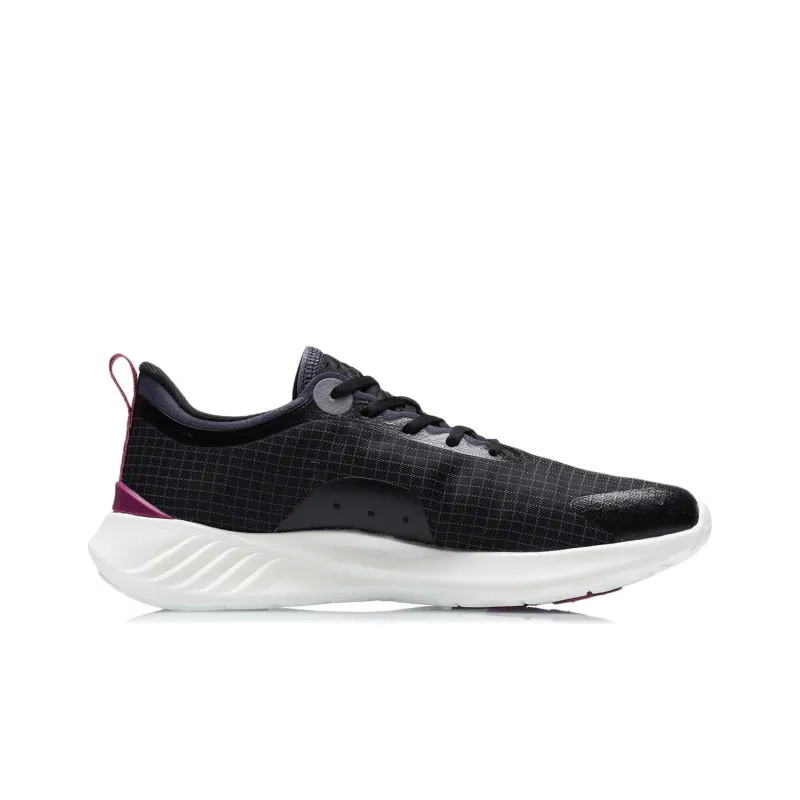 LiNing Qingyi Cushioned Wear Resistant Slip Resistant Low Top Running Shoes Women's Black White-1