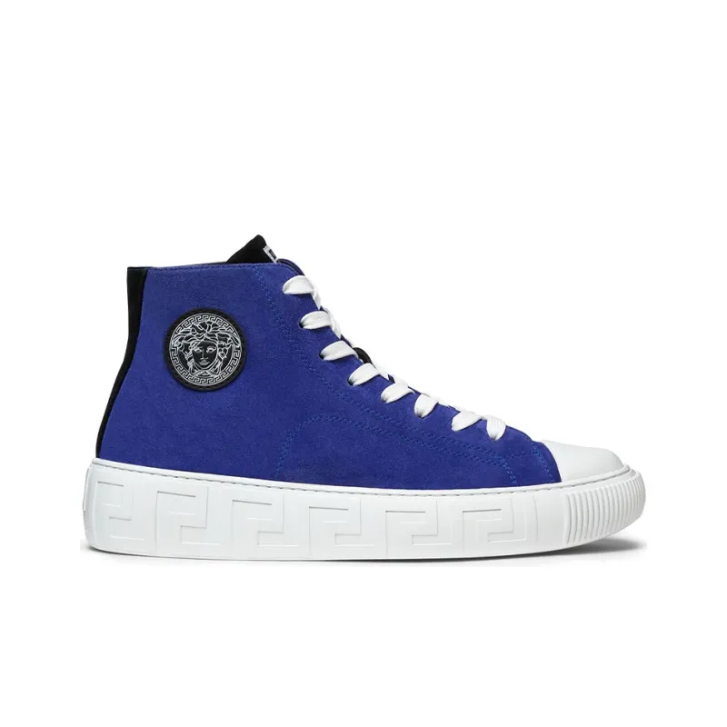 VERSACE Barocco Canvas Shoes Men High-Top Blue-1