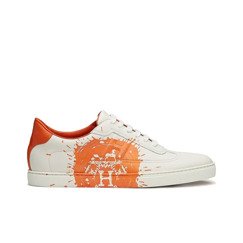 HERMES 'Peinture Fraiche' Low-Top Stylish Skateboarding Shoes Men's White Orange-1