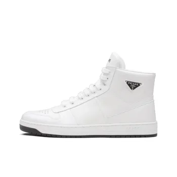 PRADA Downtown High Top Sneakers Leather White White Black
