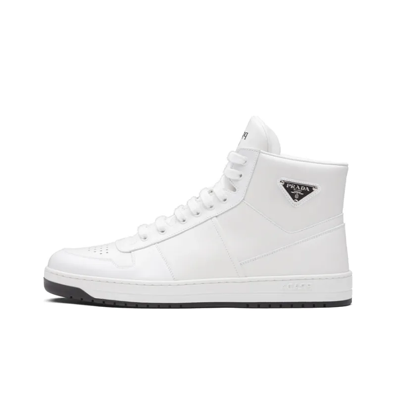PRADA Downtown High Top Sneakers Leather White White Black-0