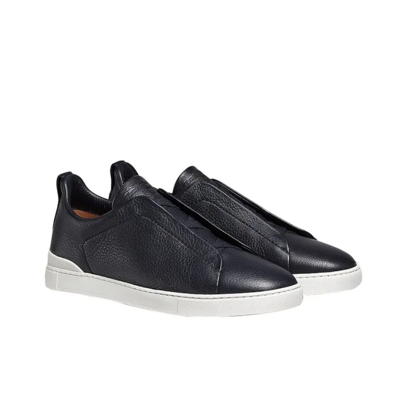 Zegna Triple Stitch Low Top Stylish Skateboarding Shoes Men's Dark Blue-2