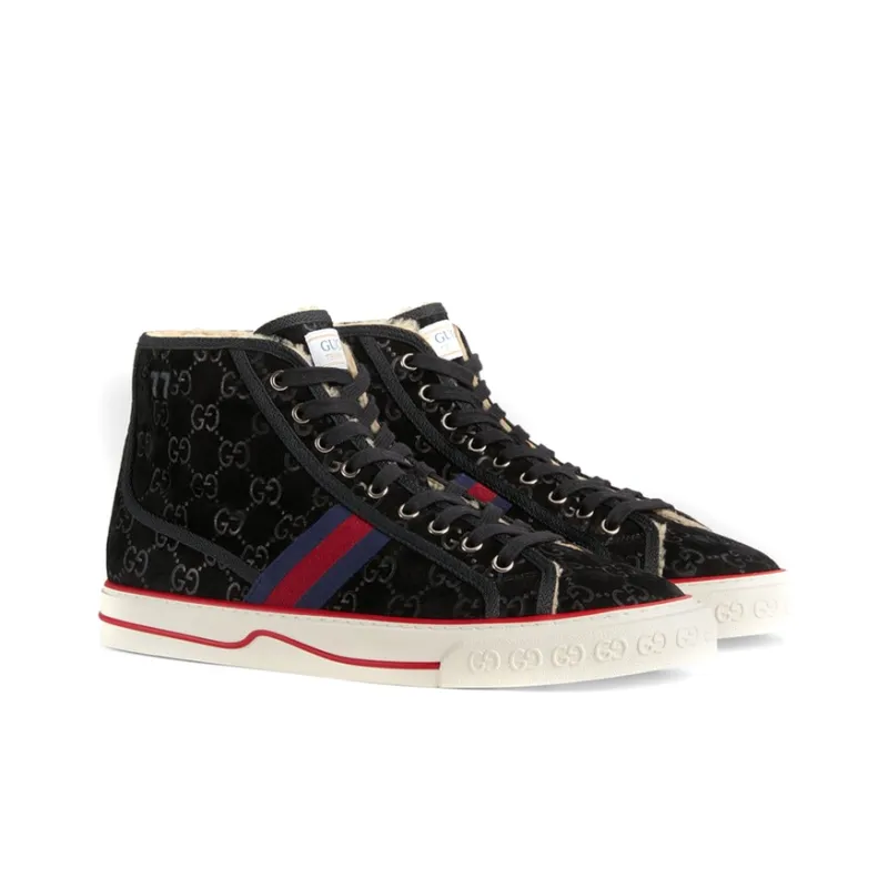 GUCCI Tennis 1977 Stylish Skateboarding Shoes Men's Black Red-1
