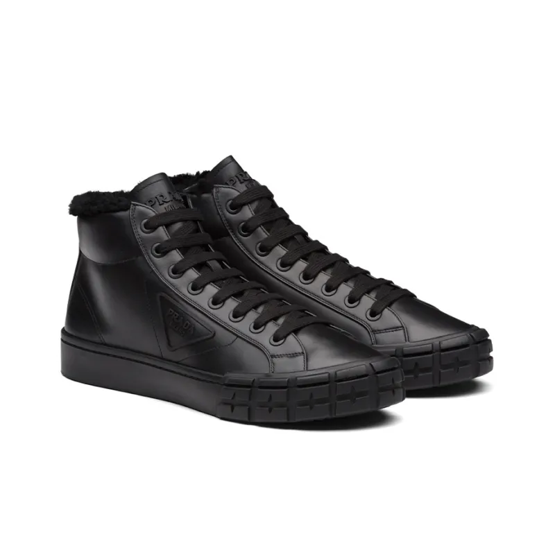 PRADA Cassetta Wheel Skateboard Shoes Men High-Top Black-1
