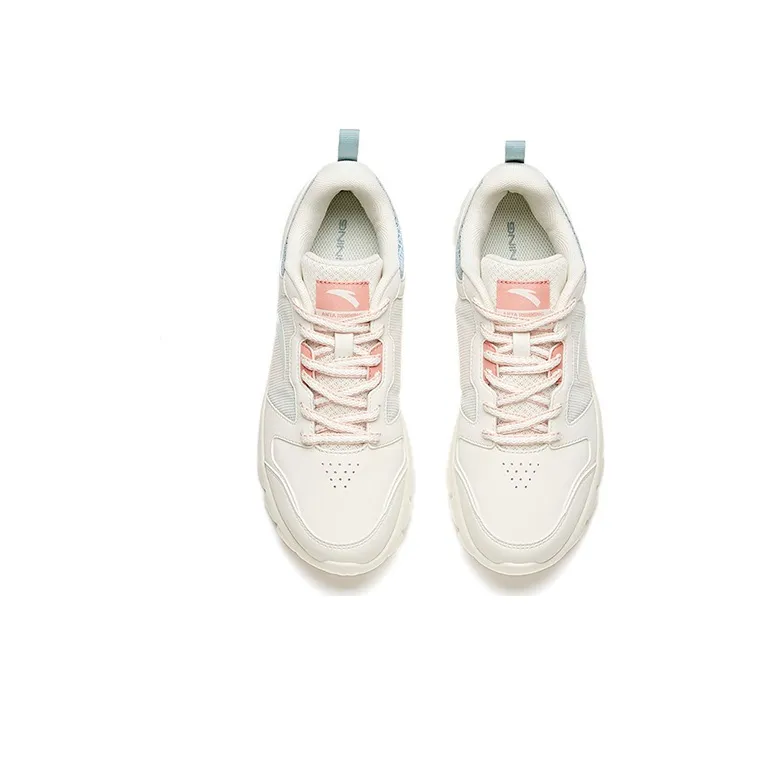 Anta Running Collection Leather Upper Low Top Running Shoes Women's White Green Pink-1