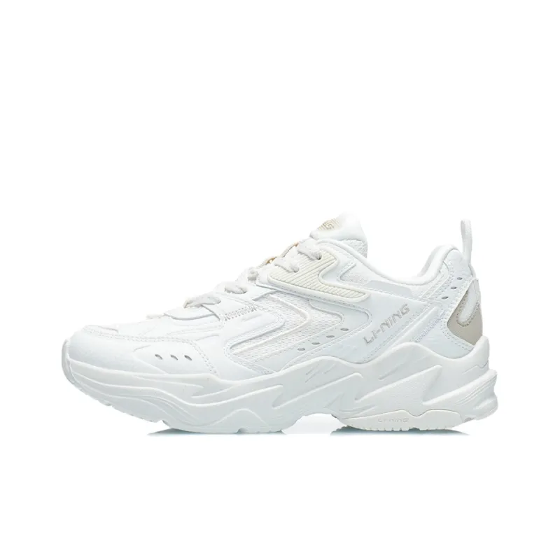 LiNing Cushioned Slip Resistant Abrasion Resistant Low Top Running Shoes Women's Ecru-0