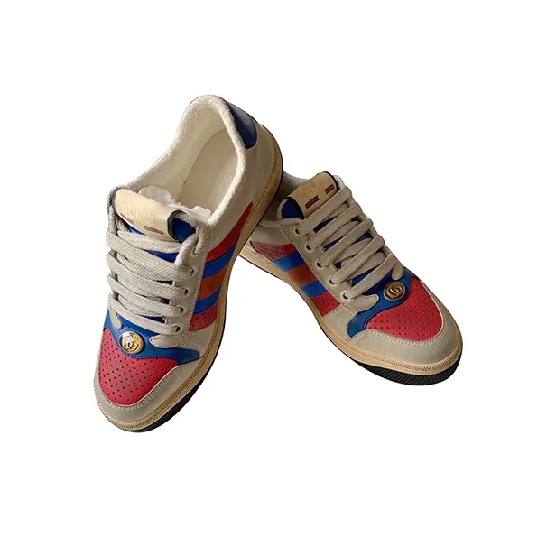 GUCCI Screener Low Top Stylish Skateboarding Shoes Women's Red Blue-3