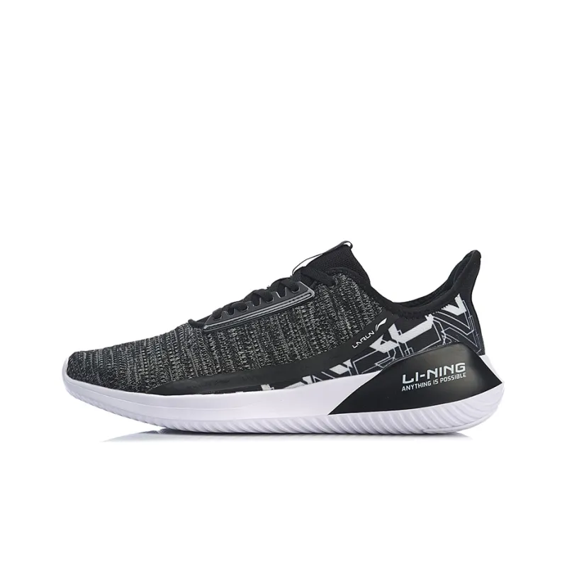 LiNing Akasaka Anti Slip Wear Resistant Low Top Running Shoes Unisex Black White-0