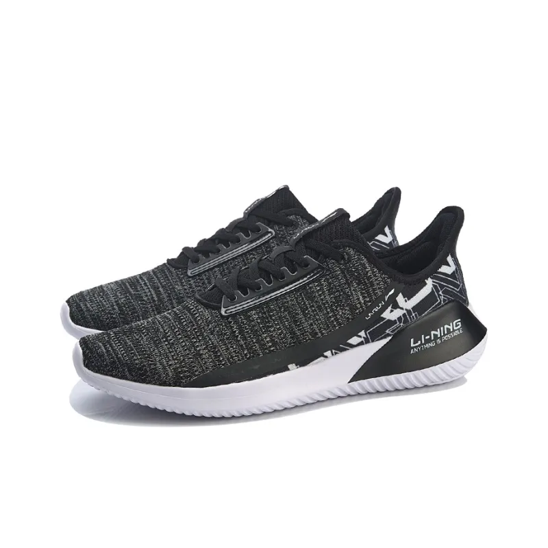 LiNing Akasaka Anti Slip Wear Resistant Low Top Running Shoes Unisex Black White-2