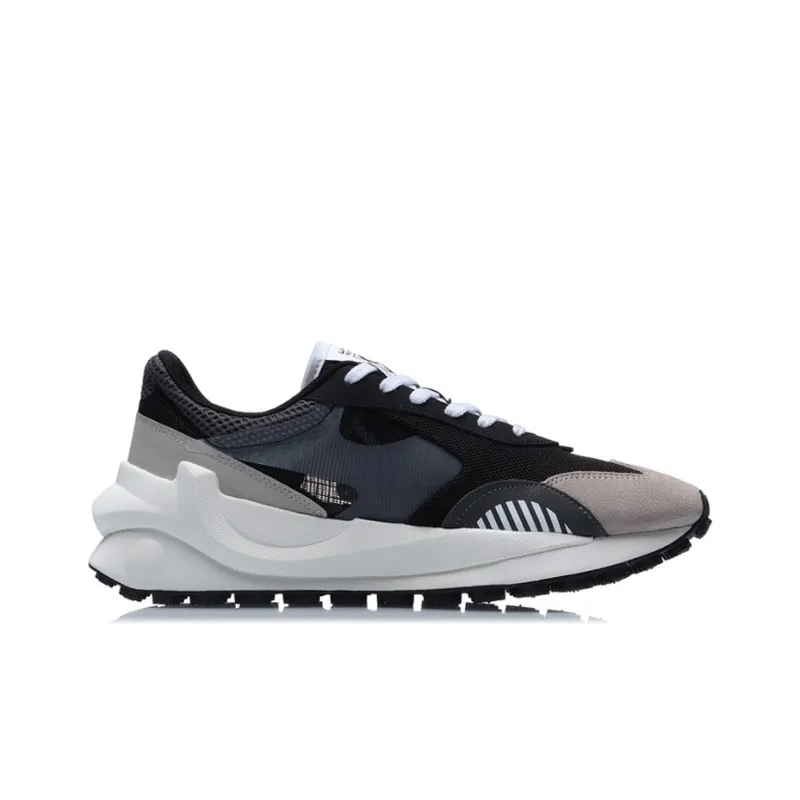 LiNing Cushioning Anti Slip Wear Resistant Breathable Lightweight Reflective Low Top Running Shoes Men's Black Gray-1