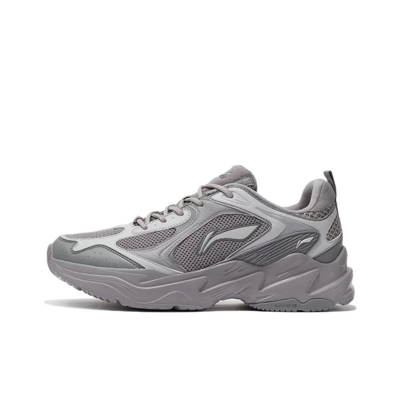 LiNing Cushioning Anti Slip And Wear Resistant Support Low Top Running Shoes Men's Gray-0