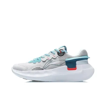 LiNing Getaway Cushioned Anti Slip Wear Resistant Breathable Lightweight Low Top Running Shoes Unisex Gray Blue