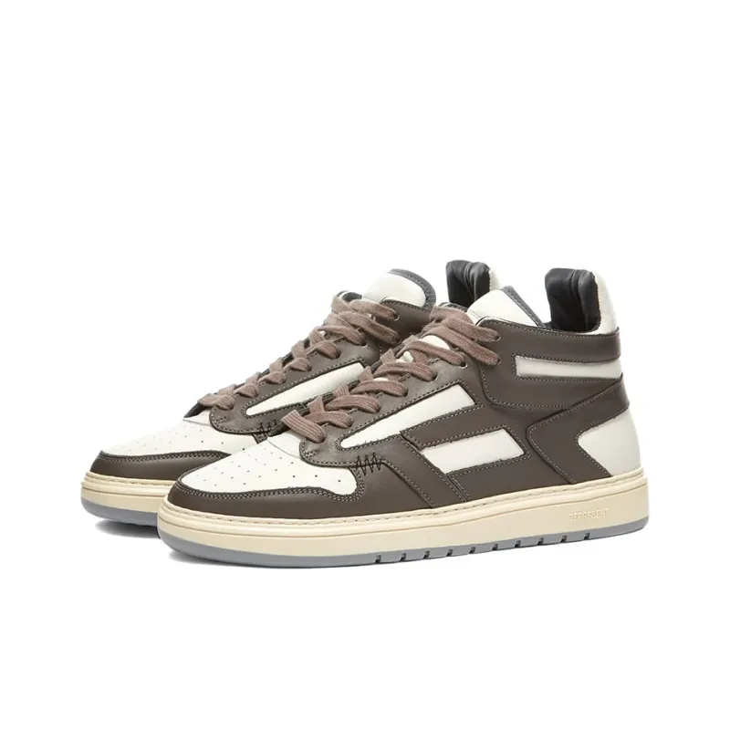 REPRESENT Reptor Hi Sneaker Mid Top Stylish Skateboarding Shoes Men's Brown And White Stitching-2