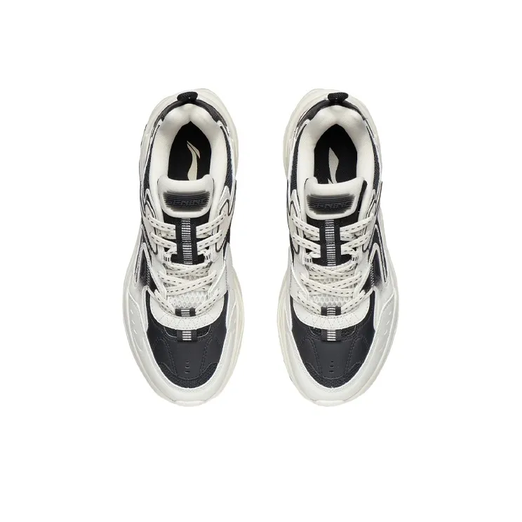 LiNing Abrasion Resistant Breathable Slip Resistant Low Top Running Shoes White Black-3