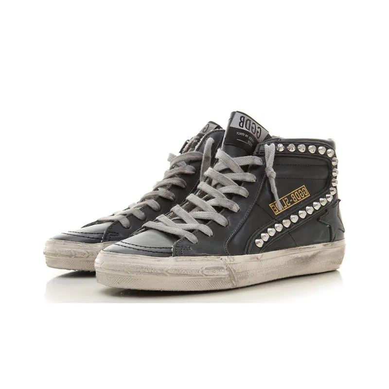Golden Goose Slide Distressed Studded Sneakers-2