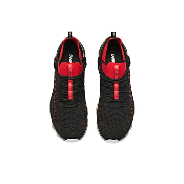 Anta SEEED Cushioned Slip Resistant Abrasion Resistant Breathable Low Top Running Shoes Men's Black Red-3