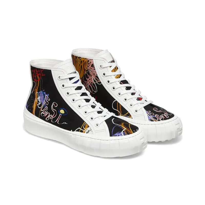 FENDI Fendi Force High Top Stylish Skateboarding Shoes Men's White-3