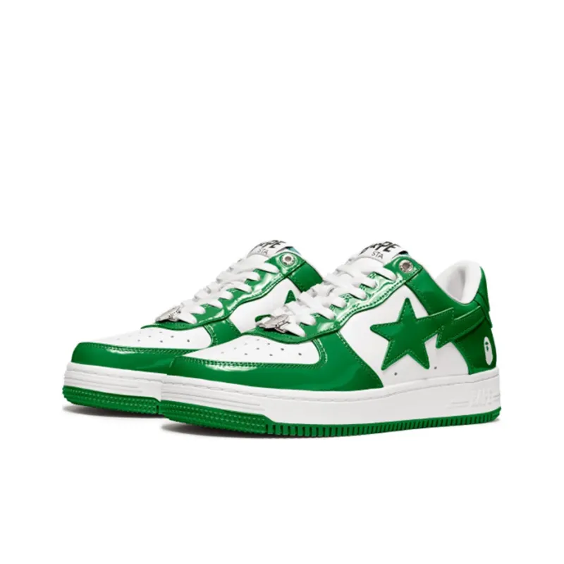 A BATHING APE STA Low Stylish Skateboarding Shoes Men's White Green-2