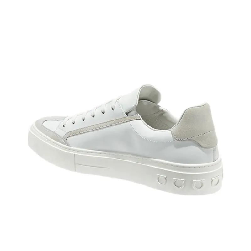 FERRAGAMO GANCINI Low Top Stylish Skateboarding Shoes Men's White-1