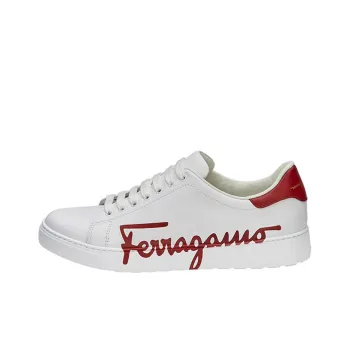 FERRAGAMO Low Top Stylish Skateboarding Shoes Men's White Red